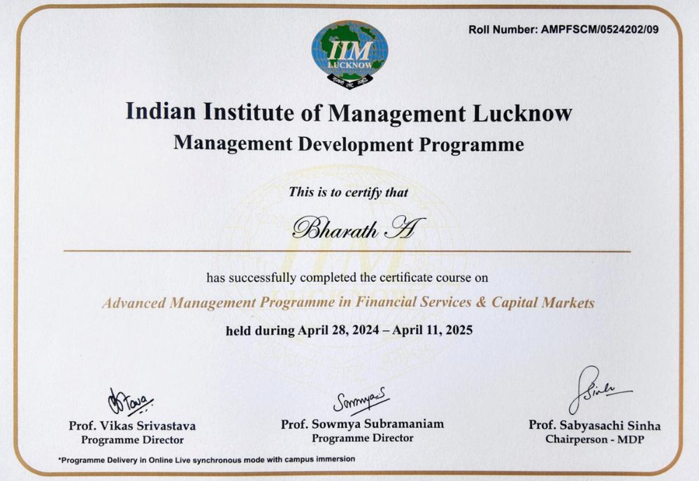 IIM Lucknow certificate — Bharath A
