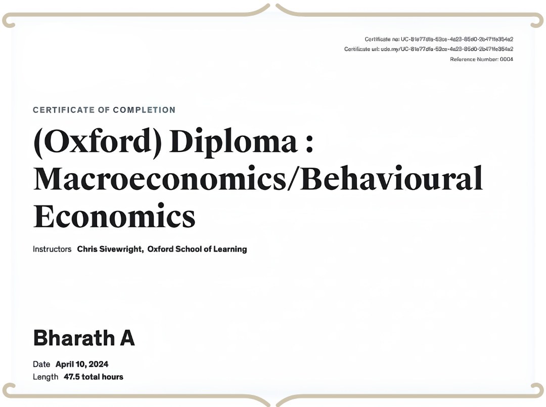 Diploma in Macroeconomics & Behavioural Economics — Oxford School of Learning